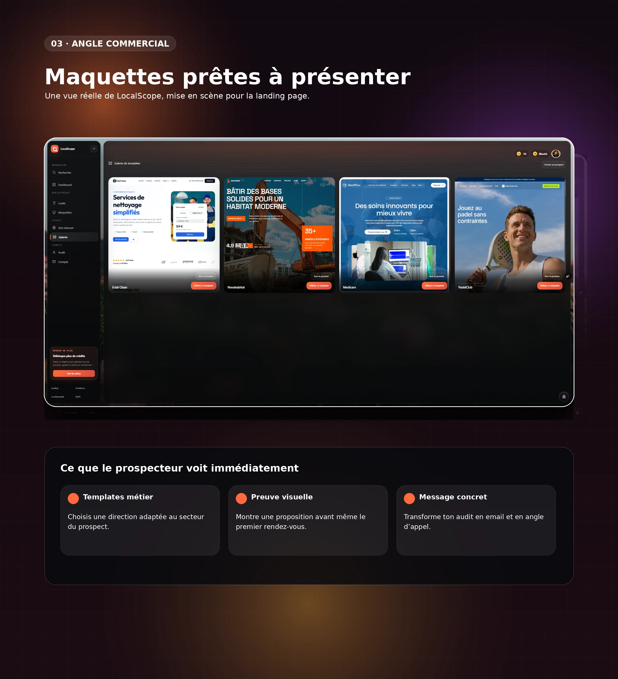 Maquettes et angles commerciaux dans LocalScope