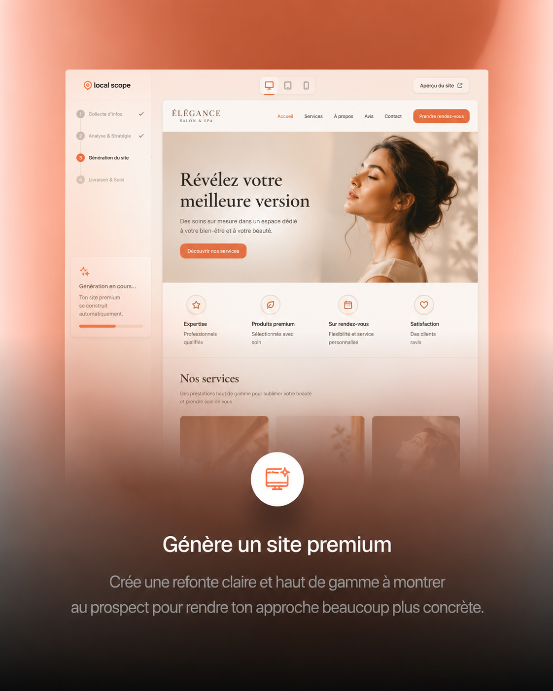 Aperçu LocalScope pour générer un site premium.